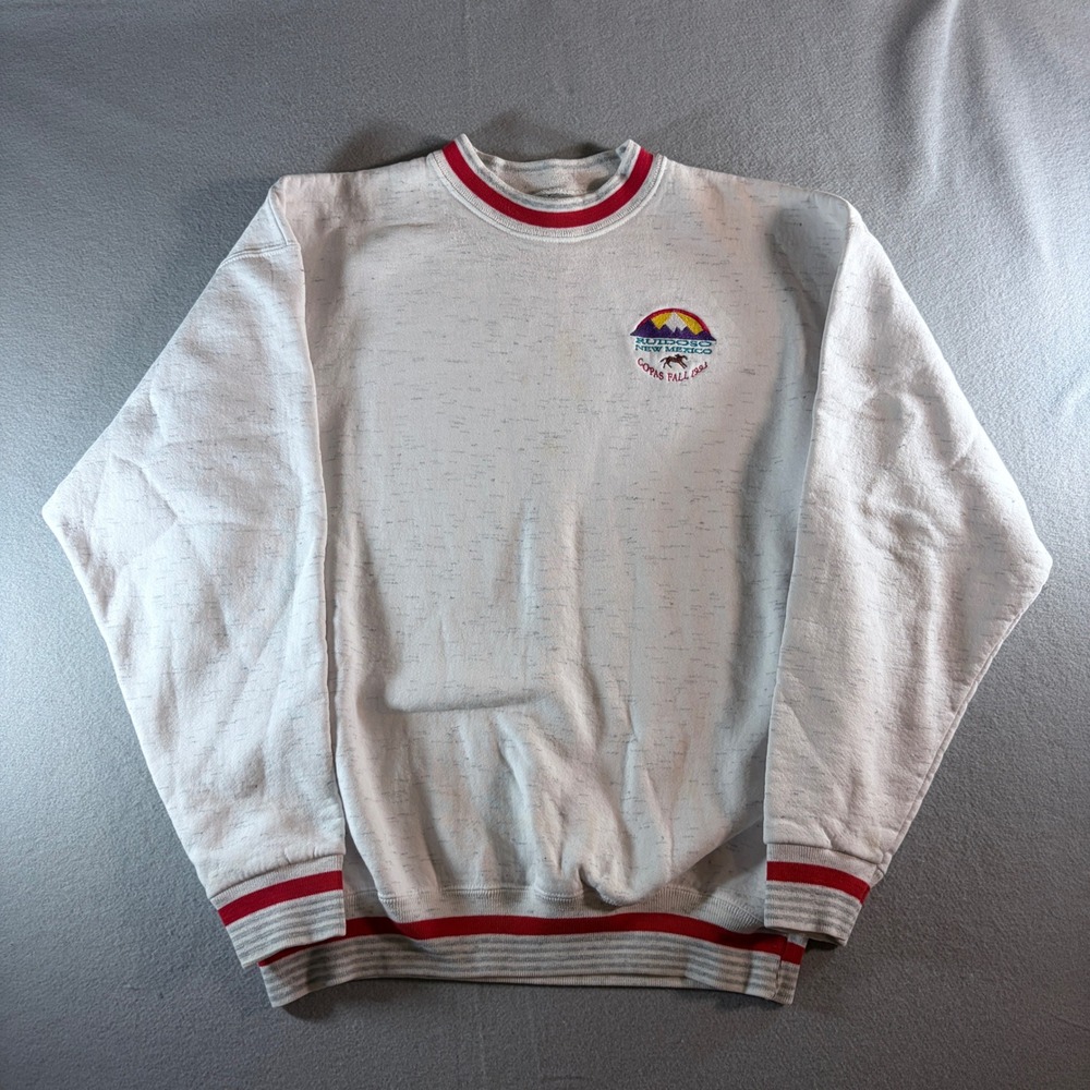 Vintage 90s Oneita Ruidoso New Mexico Sweatshirt XL Gray Red Striped Made in USA